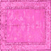 Square Machine Washable Abstract Pink Modern Rug, wshabs1652pnk