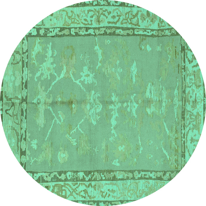 Round Machine Washable Abstract Turquoise Modern Area Rugs, wshabs1652turq