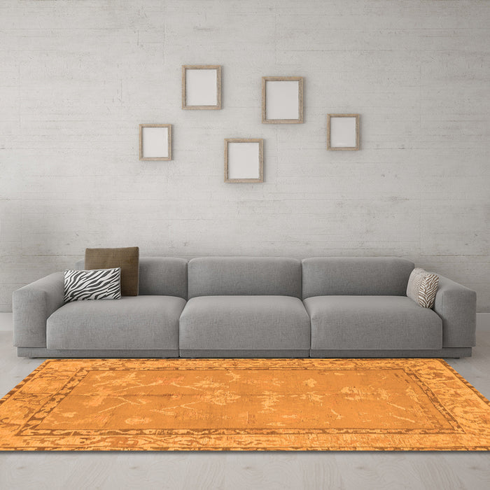 Machine Washable Abstract Orange Modern Area Rugs in a Living Room, wshabs1652org