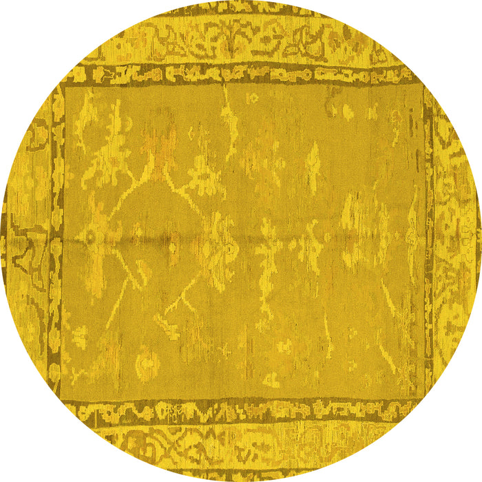 Round Machine Washable Abstract Yellow Modern Rug, wshabs1652yw