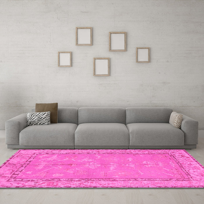 Machine Washable Abstract Pink Modern Rug in a Living Room, wshabs1652pnk