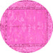 Round Machine Washable Abstract Pink Modern Rug, wshabs1652pnk