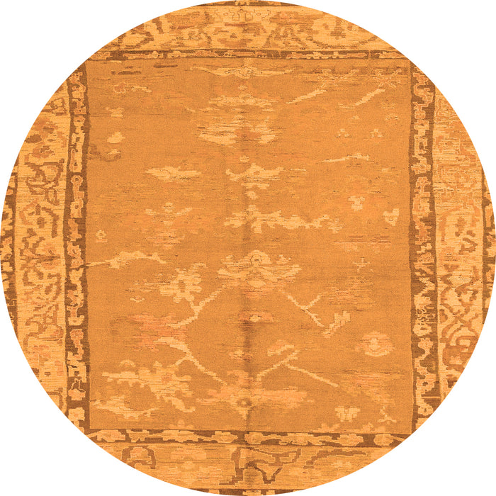 Round Machine Washable Abstract Orange Modern Area Rugs, wshabs1652org
