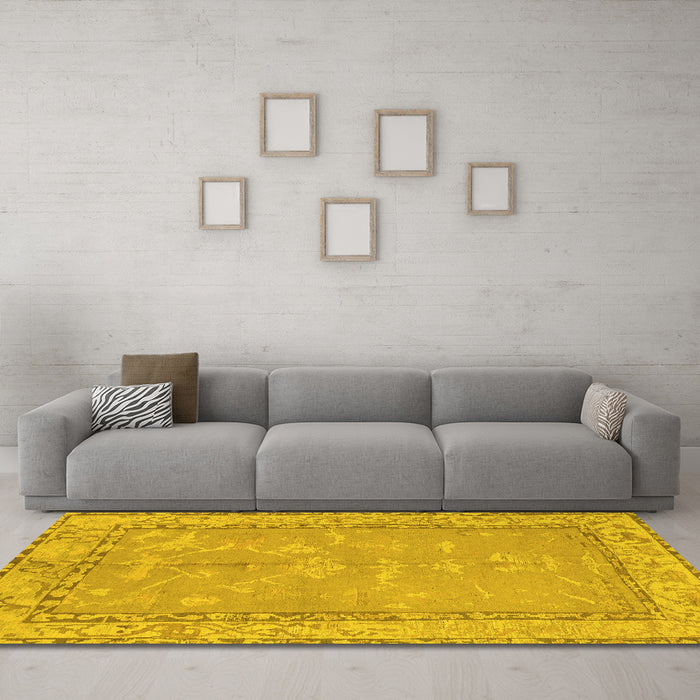 Machine Washable Abstract Yellow Modern Rug in a Living Room, wshabs1652yw