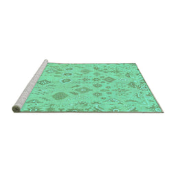 Sideview of Machine Washable Oriental Turquoise Traditional Area Rugs, wshabs1653turq