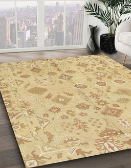 Abstract Gold Oriental Rug in Family Room, abs1653