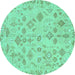 Round Oriental Turquoise Traditional Rug, abs1653turq