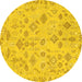 Round Machine Washable Oriental Yellow Traditional Rug, wshabs1653yw