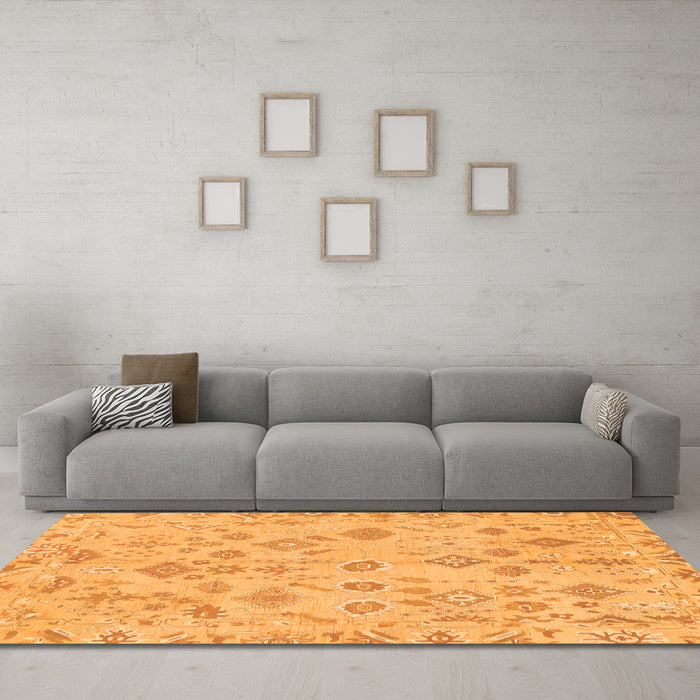 Machine Washable Oriental Orange Traditional Area Rugs in a Living Room, wshabs1653org