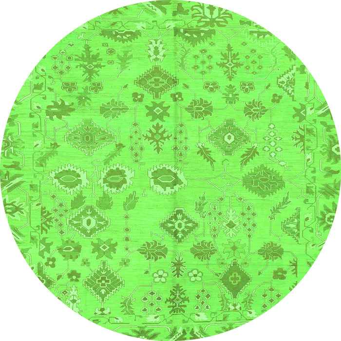 Round Machine Washable Oriental Green Traditional Area Rugs, wshabs1653grn