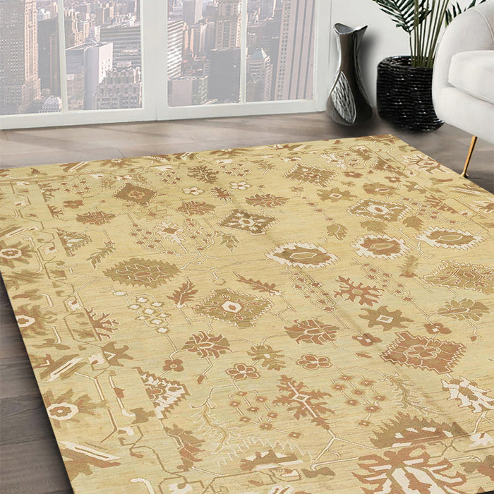 Abstract Gold Oriental Rug in Family Room, abs1653