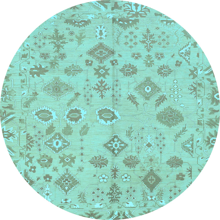Round Oriental Light Blue Traditional Rug, abs1653lblu