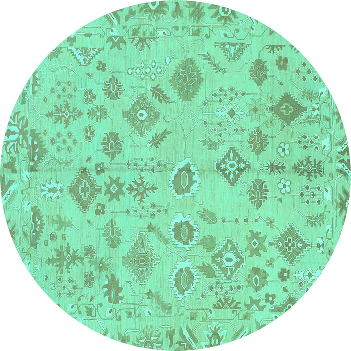 Round Machine Washable Oriental Turquoise Traditional Area Rugs, wshabs1653turq