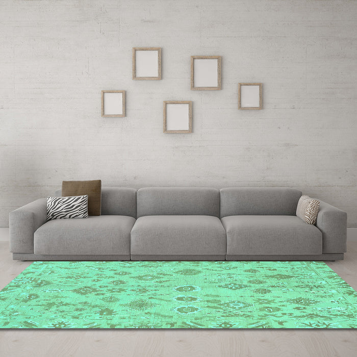 Machine Washable Oriental Turquoise Traditional Area Rugs in a Living Room,, wshabs1653turq