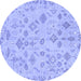 Round Machine Washable Oriental Blue Traditional Rug, wshabs1653blu