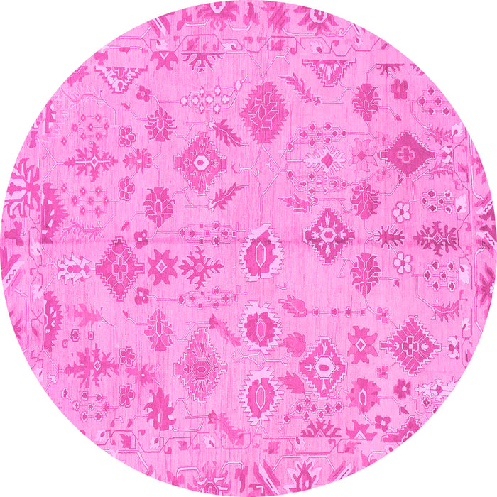 Round Machine Washable Oriental Pink Traditional Rug, wshabs1653pnk