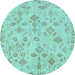 Round Machine Washable Oriental Light Blue Traditional Rug, wshabs1653lblu