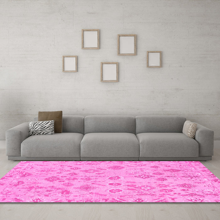 Machine Washable Oriental Pink Traditional Rug in a Living Room, wshabs1653pnk