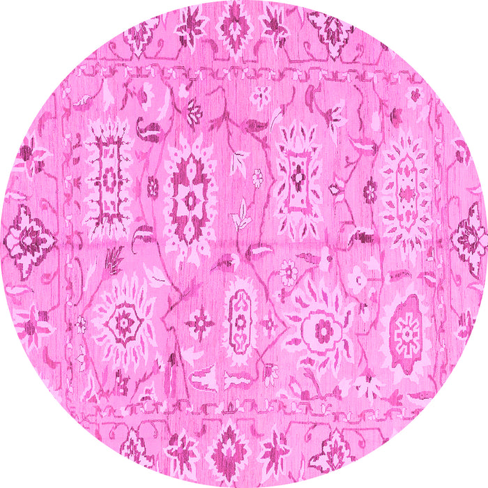 Round Machine Washable Abstract Pink Modern Rug, wshabs1654pnk