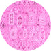 Round Machine Washable Abstract Pink Modern Rug, wshabs1654pnk