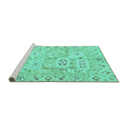 Sideview of Machine Washable Abstract Turquoise Modern Area Rugs, wshabs1654turq