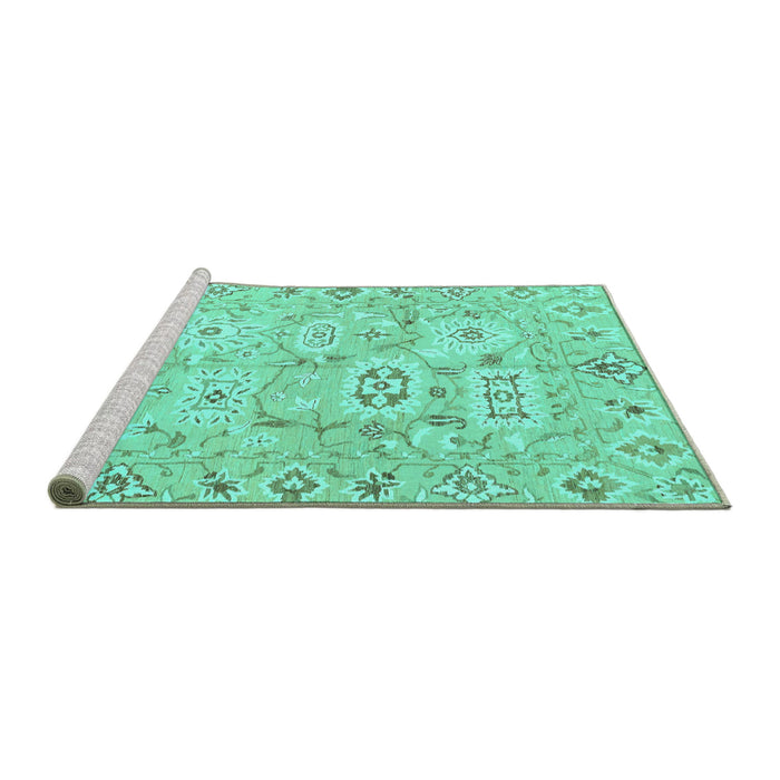 Sideview of Machine Washable Abstract Turquoise Modern Area Rugs, wshabs1654turq
