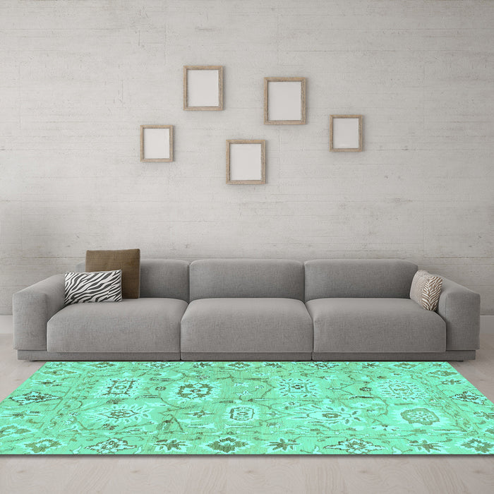 Machine Washable Abstract Turquoise Modern Area Rugs in a Living Room,, wshabs1654turq