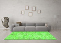 Machine Washable Abstract Green Modern Rug, wshabs1654grn