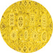 Round Abstract Yellow Modern Rug, abs1654yw