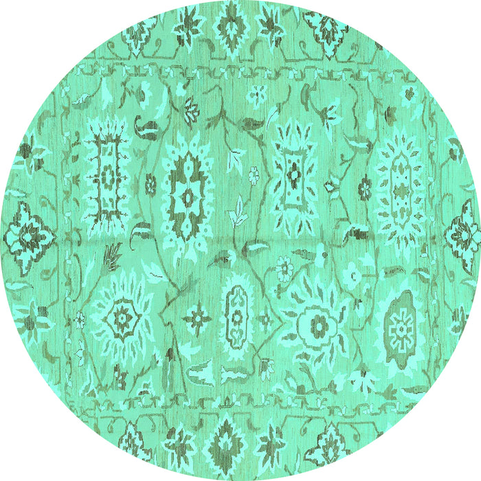 Round Machine Washable Abstract Turquoise Modern Area Rugs, wshabs1654turq