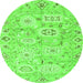 Round Machine Washable Abstract Green Modern Area Rugs, wshabs1654grn