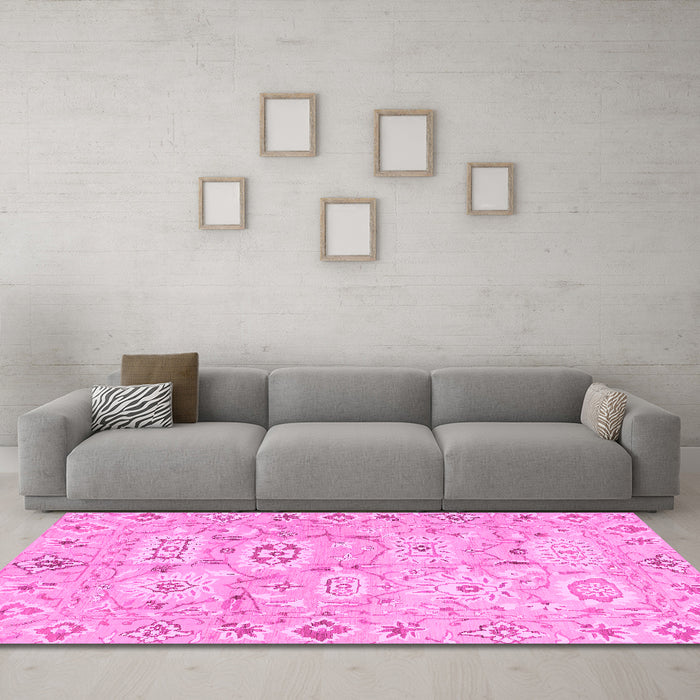 Machine Washable Abstract Pink Modern Rug in a Living Room, wshabs1654pnk