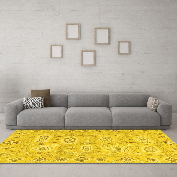 Machine Washable Abstract Yellow Modern Rug in a Living Room, wshabs1654yw