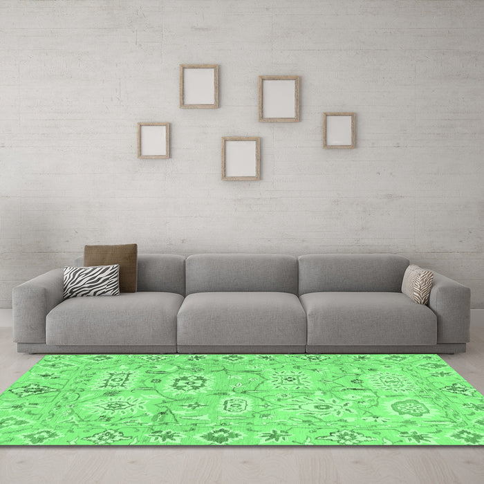 Machine Washable Abstract Emerald Green Modern Area Rugs in a Living Room,, wshabs1654emgrn