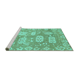 Sideview of Machine Washable Abstract Turquoise Modern Area Rugs, wshabs1655turq