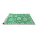 Sideview of Machine Washable Abstract Turquoise Modern Area Rugs, wshabs1655turq