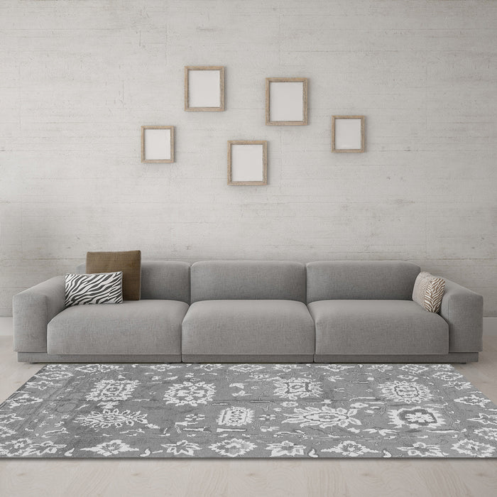 Machine Washable Abstract Gray Modern Rug in a Living Room,, wshabs1655gry