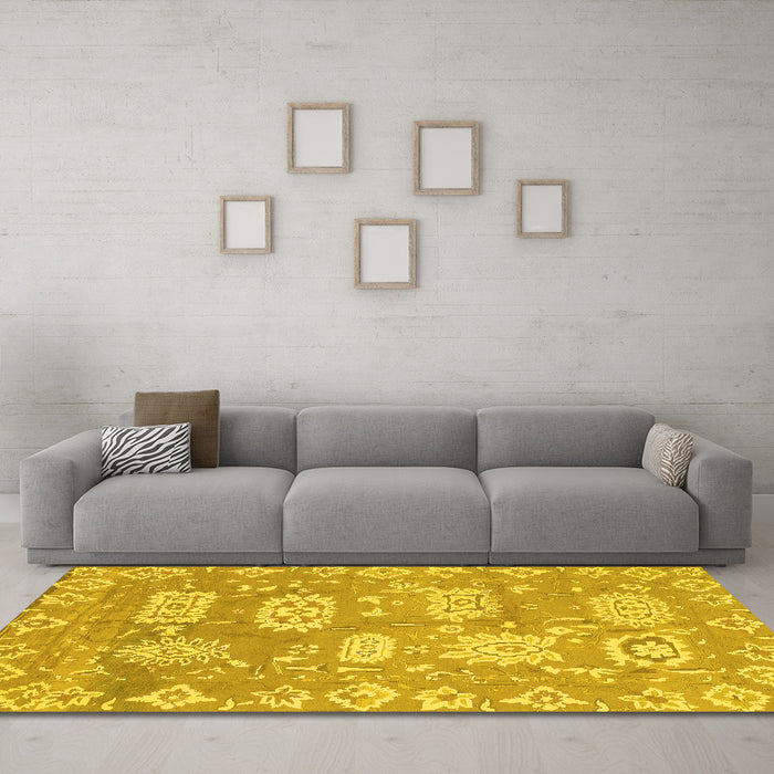 Machine Washable Abstract Yellow Modern Rug in a Living Room, wshabs1655yw