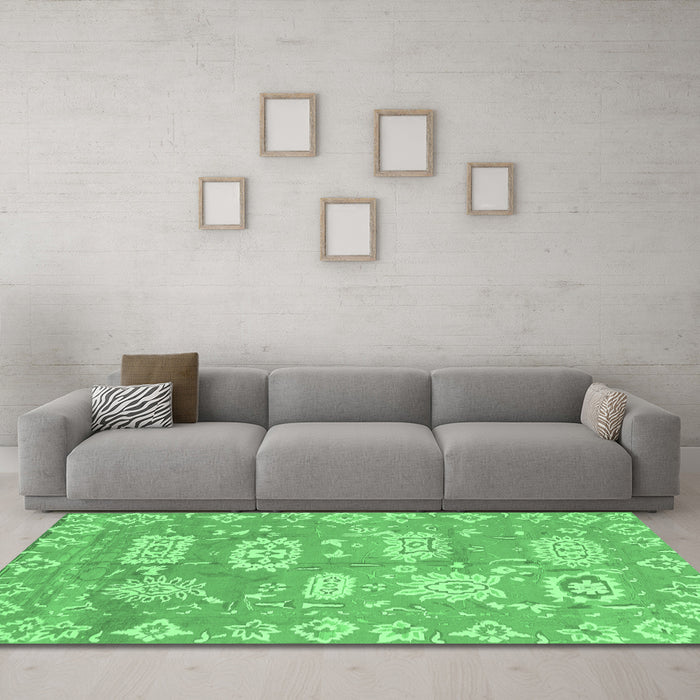 Machine Washable Abstract Emerald Green Modern Area Rugs in a Living Room,, wshabs1655emgrn