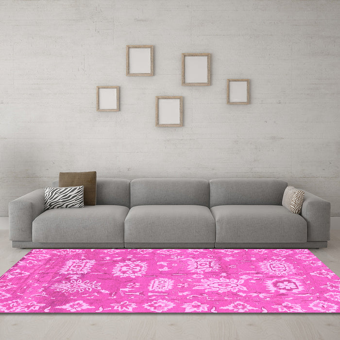 Machine Washable Abstract Pink Modern Rug in a Living Room, wshabs1655pnk
