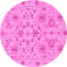 Round Machine Washable Oriental Pink Traditional Rug, wshabs1656pnk