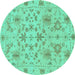 Round Oriental Turquoise Traditional Rug, abs1656turq