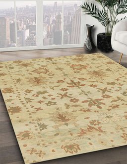 Abstract Gold Oriental Rug in Family Room, abs1656