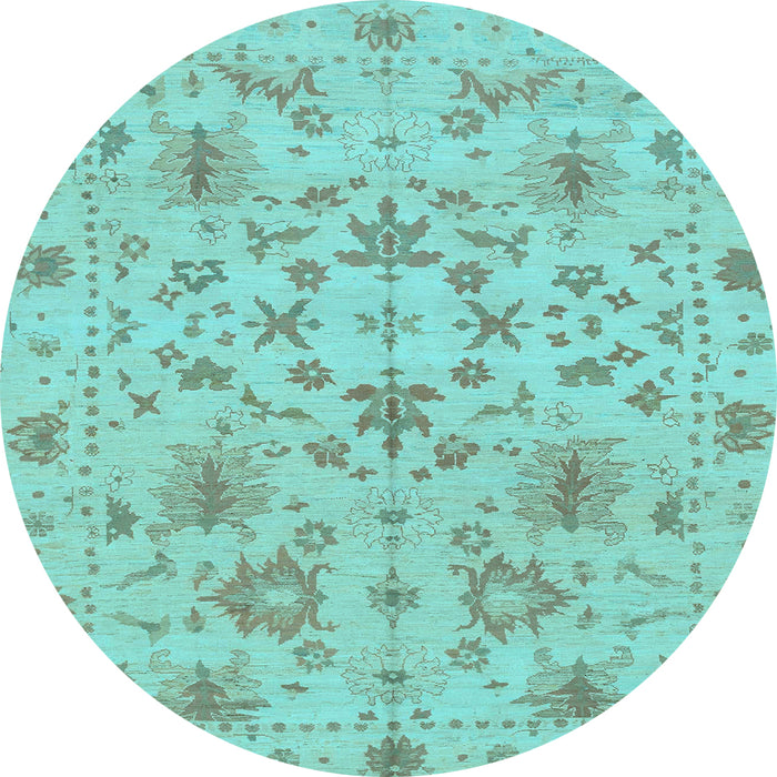 Round Oriental Light Blue Traditional Rug, abs1656lblu