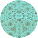 Round Machine Washable Oriental Light Blue Traditional Rug, wshabs1656lblu