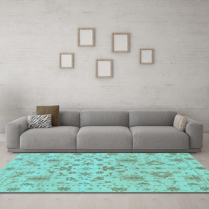 Machine Washable Oriental Light Blue Traditional Rug in a Living Room, wshabs1656lblu