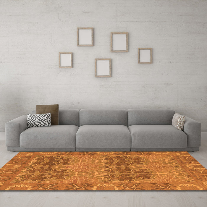 Machine Washable Abstract Orange Modern Area Rugs in a Living Room, wshabs1657org
