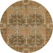 Round Abstract Dark Bisque Brown Modern Rug, abs1657