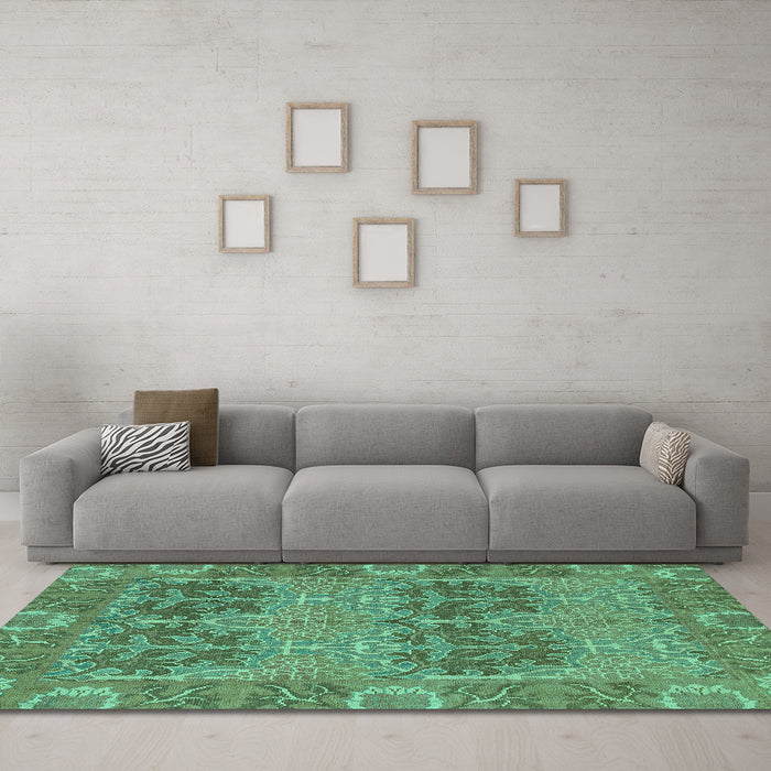 Machine Washable Abstract Turquoise Modern Area Rugs in a Living Room,, wshabs1657turq