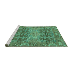 Sideview of Machine Washable Abstract Turquoise Modern Area Rugs, wshabs1657turq